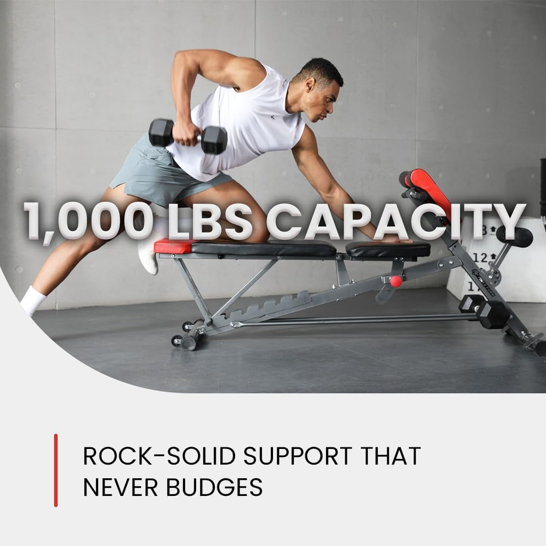Multi-Functional FID Weight Bench for Full All-In-One Body Workout – Hyper Back Extension, Roman Chair, Adjustable Ab Sit up Bench, Incline Decline Bench, Flat Bench