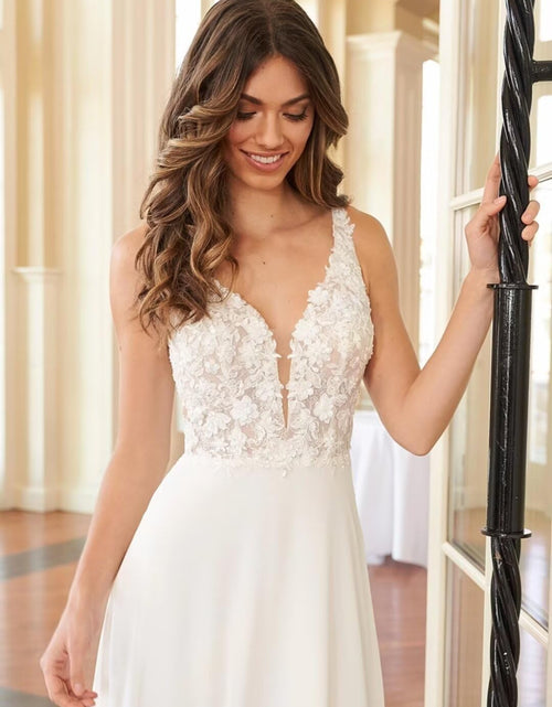 Load image into Gallery viewer, Lace Beach Wedding Dresses for Bride 2022 with Sleeves Long Train Boho Split Sheer Beach Bridal Gowns for Women
